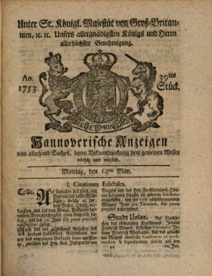 Hannoversche Anzeigen Montag 14. Mai 1753