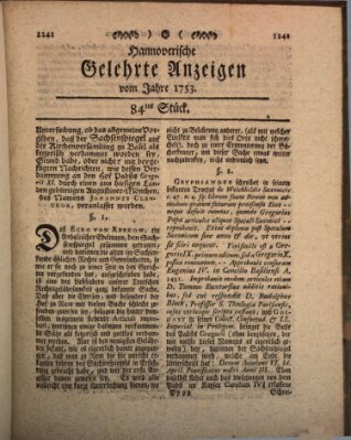 Hannoverische gelehrte Anzeigen (Hannoversche Anzeigen) Freitag 19. Oktober 1753