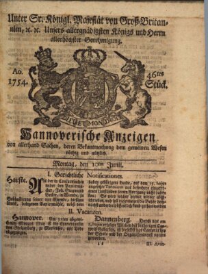 Hannoversche Anzeigen Montag 10. Juni 1754