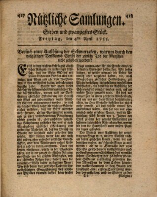 Nützliche Samlungen (Hannoversche Anzeigen) Freitag 4. April 1755