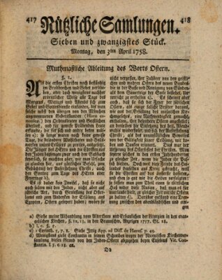 Nützliche Samlungen (Hannoversche Anzeigen) Montag 3. April 1758