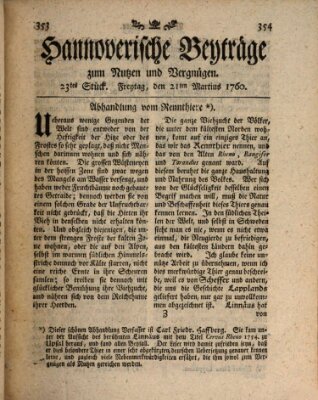 Hannoverische Beyträge zum Nutzen und Vergnügen (Hannoversche Anzeigen) Freitag 21. März 1760