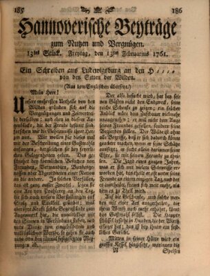 Hannoverische Beyträge zum Nutzen und Vergnügen (Hannoversche Anzeigen) Freitag 13. Februar 1761