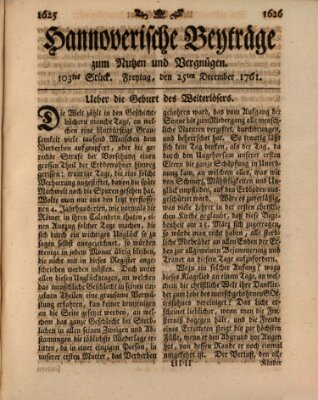 Hannoverische Beyträge zum Nutzen und Vergnügen (Hannoversche Anzeigen) Freitag 25. Dezember 1761
