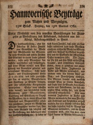 Hannoverische Beyträge zum Nutzen und Vergnügen (Hannoversche Anzeigen) Freitag 19. März 1762