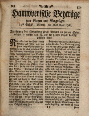 Hannoverische Beyträge zum Nutzen und Vergnügen (Hannoversche Anzeigen) Montag 26. April 1762