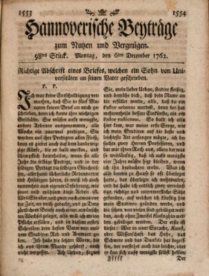 Hannoverische Beyträge zum Nutzen und Vergnügen (Hannoversche Anzeigen) Montag 6. Dezember 1762