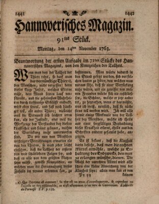 Hannoverisches Magazin (Hannoversche Anzeigen) Montag 14. November 1763