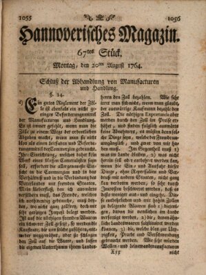 Hannoverisches Magazin (Hannoversche Anzeigen) Montag 20. August 1764