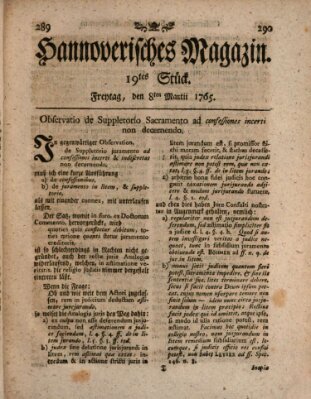 Hannoverisches Magazin (Hannoversche Anzeigen) Freitag 8. März 1765
