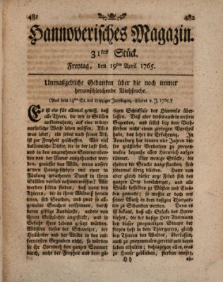 Hannoverisches Magazin (Hannoversche Anzeigen) Freitag 19. April 1765