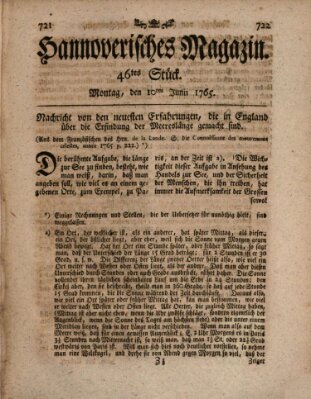 Hannoverisches Magazin (Hannoversche Anzeigen) Montag 10. Juni 1765
