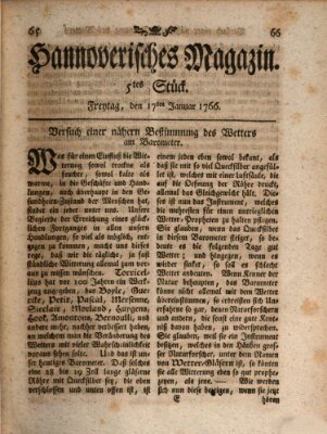 Hannoverisches Magazin (Hannoversche Anzeigen) Freitag 17. Januar 1766