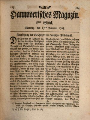 Hannoverisches Magazin (Hannoversche Anzeigen) Montag 25. Januar 1768