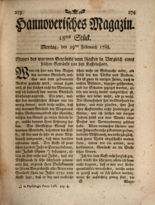 Hannoverisches Magazin (Hannoversche Anzeigen) Montag 29. Februar 1768