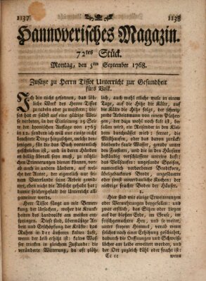 Hannoverisches Magazin (Hannoversche Anzeigen) Montag 5. September 1768