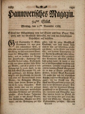 Hannoverisches Magazin (Hannoversche Anzeigen) Montag 21. November 1768