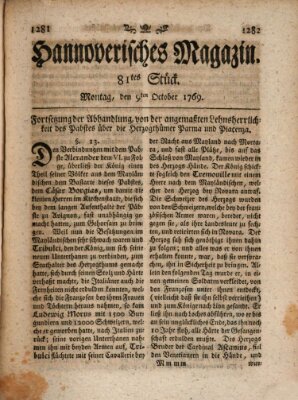 Hannoverisches Magazin (Hannoversche Anzeigen) Montag 9. Oktober 1769