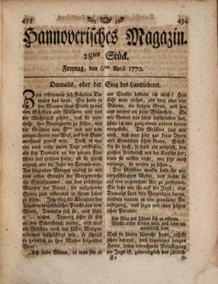 Hannoverisches Magazin (Hannoversche Anzeigen) Freitag 6. April 1770