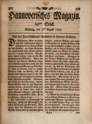 Hannoverisches Magazin (Hannoversche Anzeigen) Freitag 3. August 1770