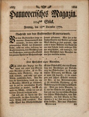 Hannoverisches Magazin (Hannoversche Anzeigen) Freitag 28. Dezember 1770