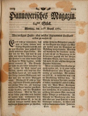 Hannoverisches Magazin (Hannoversche Anzeigen) Montag 12. August 1771