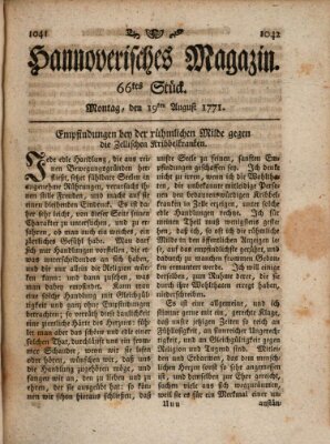 Hannoverisches Magazin (Hannoversche Anzeigen) Montag 19. August 1771