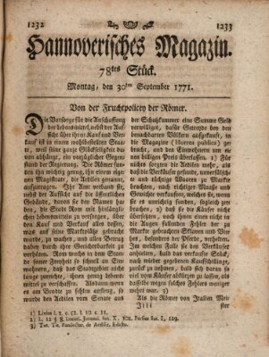 Hannoverisches Magazin (Hannoversche Anzeigen) Montag 30. September 1771