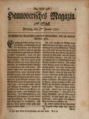 Hannoverisches Magazin (Hannoversche Anzeigen) Freitag 3. Januar 1772