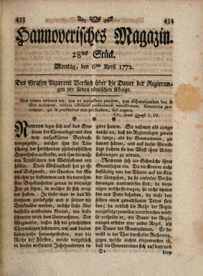 Hannoverisches Magazin (Hannoversche Anzeigen) Montag 6. April 1772