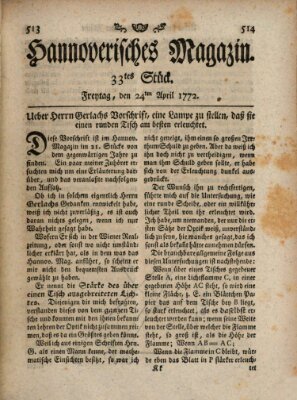 Hannoverisches Magazin (Hannoversche Anzeigen) Freitag 24. April 1772