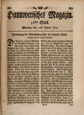 Hannoverisches Magazin (Hannoversche Anzeigen) Montag 13. Juli 1772