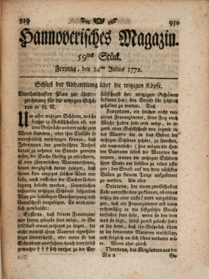 Hannoverisches Magazin (Hannoversche Anzeigen) Freitag 24. Juli 1772