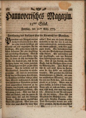 Hannoverisches Magazin (Hannoversche Anzeigen) Freitag 26. März 1773