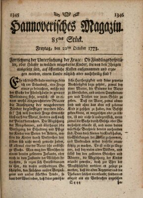 Hannoverisches Magazin (Hannoversche Anzeigen) Freitag 22. Oktober 1773