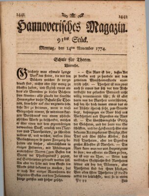 Hannoverisches Magazin (Hannoversche Anzeigen) Montag 14. November 1774