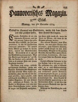 Hannoverisches Magazin (Hannoversche Anzeigen) Montag 5. Dezember 1774