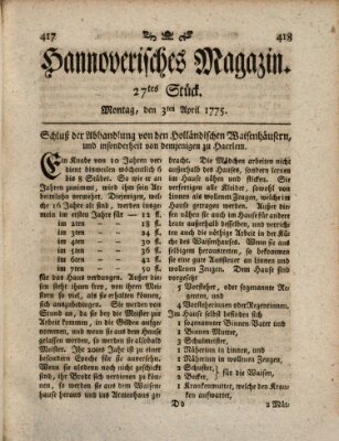 Hannoverisches Magazin (Hannoversche Anzeigen) Montag 3. April 1775