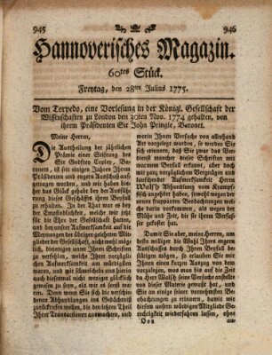 Hannoverisches Magazin (Hannoversche Anzeigen) Freitag 28. Juli 1775