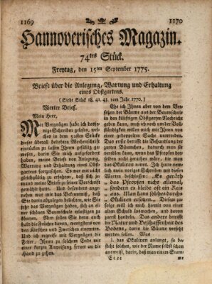 Hannoverisches Magazin (Hannoversche Anzeigen) Freitag 15. September 1775
