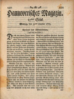 Hannoverisches Magazin (Hannoversche Anzeigen) Montag 30. Oktober 1775