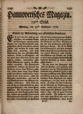 Hannoverisches Magazin (Hannoversche Anzeigen) Montag 30. September 1776