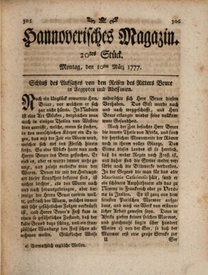 Hannoverisches Magazin (Hannoversche Anzeigen) Montag 10. März 1777