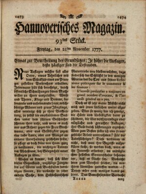 Hannoverisches Magazin (Hannoversche Anzeigen) Freitag 21. November 1777