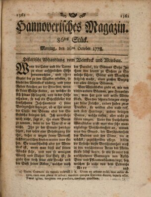 Hannoverisches Magazin (Hannoversche Anzeigen) Montag 26. Oktober 1778