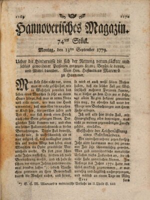 Hannoverisches Magazin (Hannoversche Anzeigen) Montag 13. September 1779