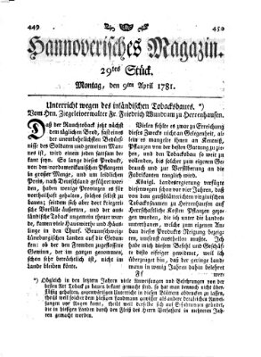 Hannoverisches Magazin (Hannoversche Anzeigen) Montag 9. April 1781