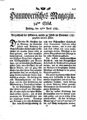 Hannoverisches Magazin (Hannoversche Anzeigen) Freitag 27. April 1781