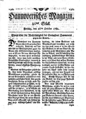 Hannoverisches Magazin (Hannoversche Anzeigen) Freitag 26. Oktober 1781
