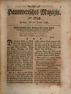 Hannoverisches Magazin (Hannoversche Anzeigen) Freitag 4. Januar 1782